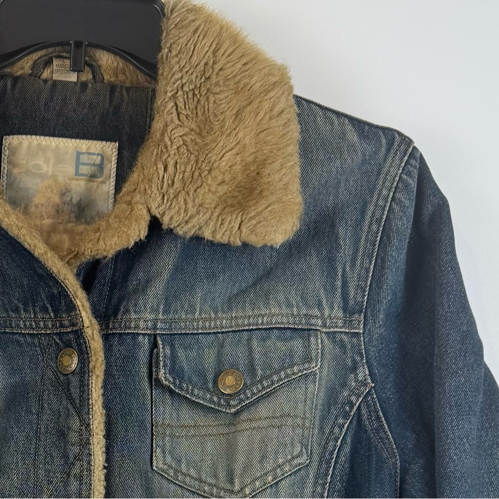 Cole B Country Quilted Denim Jacket Full Snap Fur Trim Size L